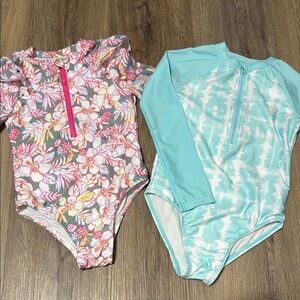 NWOT Bundle of 2 Floral and Tie-Dye Long Sleeve one piece Swimsuits Pink Green
